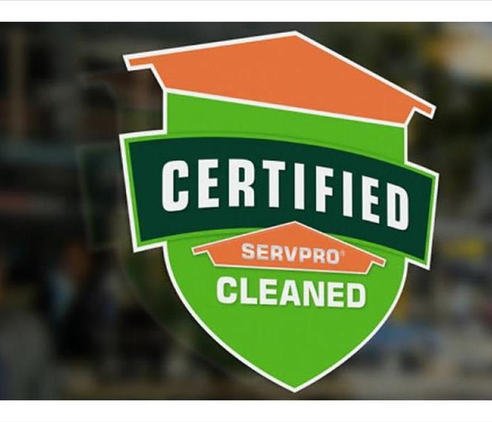 Certified: SERVPRO Cleaned decal in window